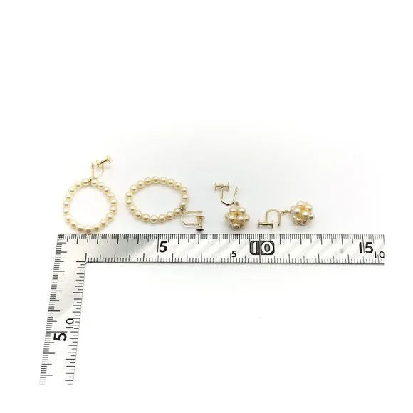 100% Authentic Jewelry Earring 2 set Pearl Yellow Gold - Picture 8 of 9